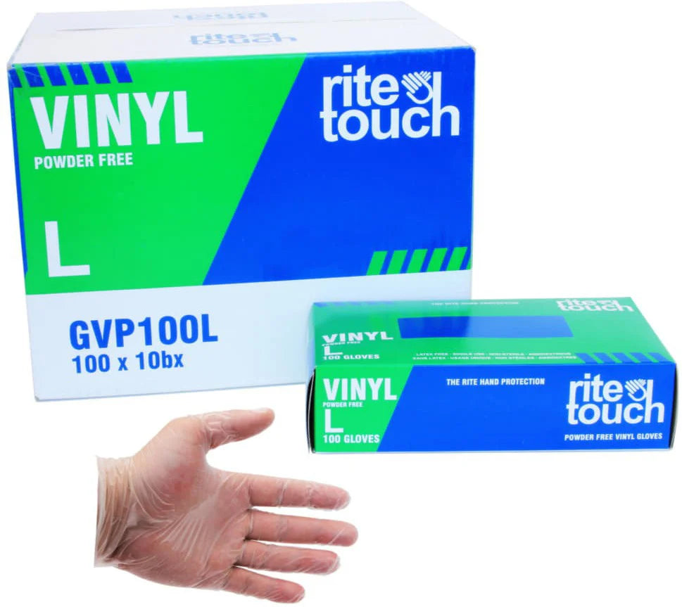 RiteTouch - Clear Powder-Free Vinyl Gloves, Large, 100/bx - GVP100L