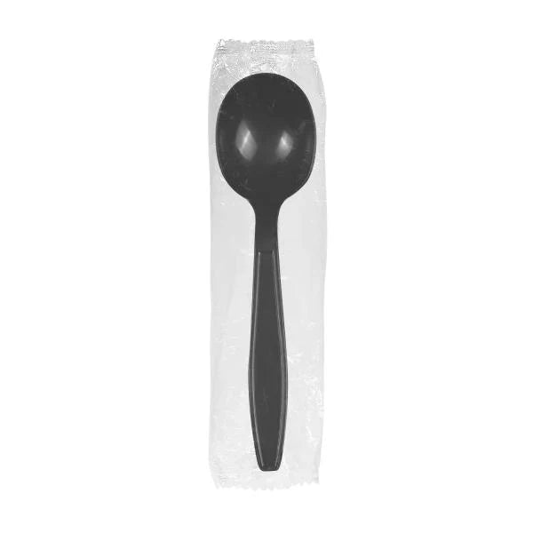 Karat - Poly-Wrapped Heavy-Weight Disposable 5.6" Soup Spoon, Black, 1000/Cs - U3532B