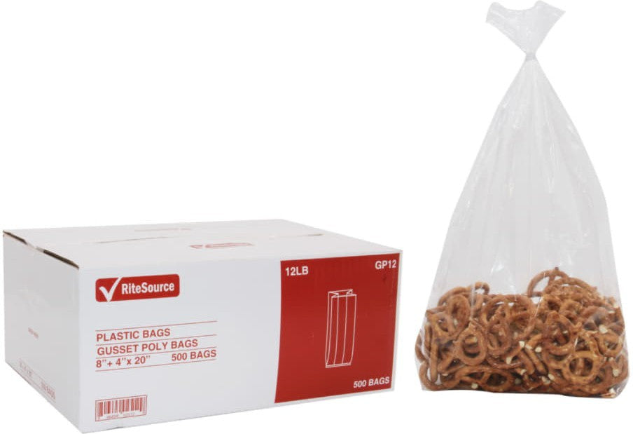 RiteSource - 8" x 4" x 20" Clear 12 lb Poly Bags, 500/bx - GP12