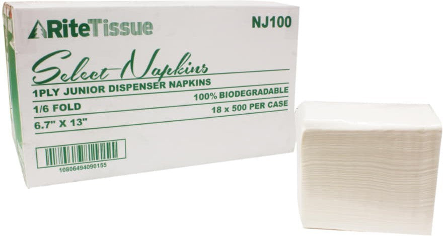 RiteTissue - 1 Ply 6.7" X 13" Junior Dispenser Napkin, 9000/cs - NJ100