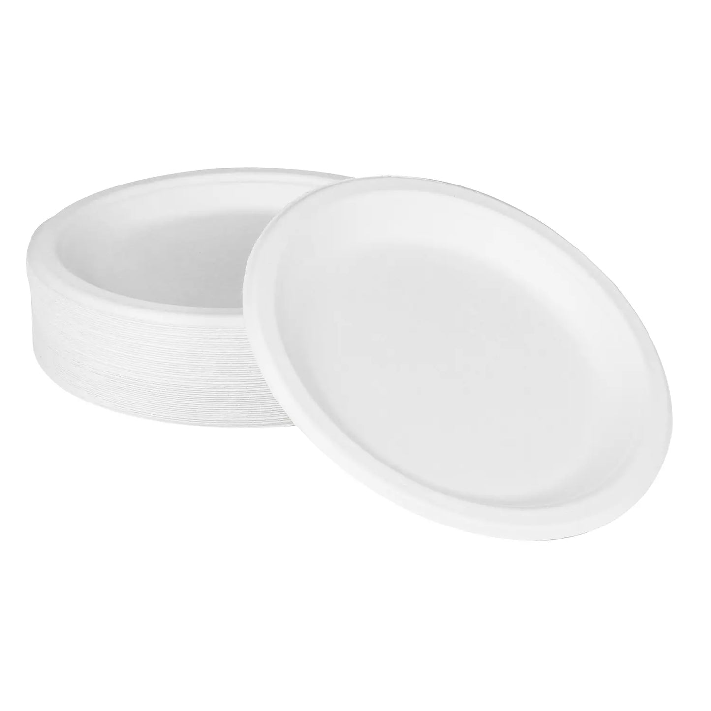Karat Earth - 9" Round Compostable Bagasse Moulded Plates, 1-Compartment, White, 500/Case - KE-BPR09-1CFF