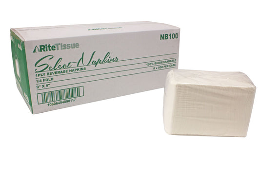 RiteTissue - 9" x 9" 1 Ply Beverage Napkins, 4000/cs - NB100