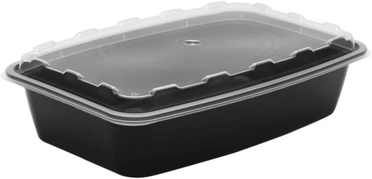 56 Oz Black Plastic Food Storage Containers with Clear Lids, 100/Cs - CR-1156B