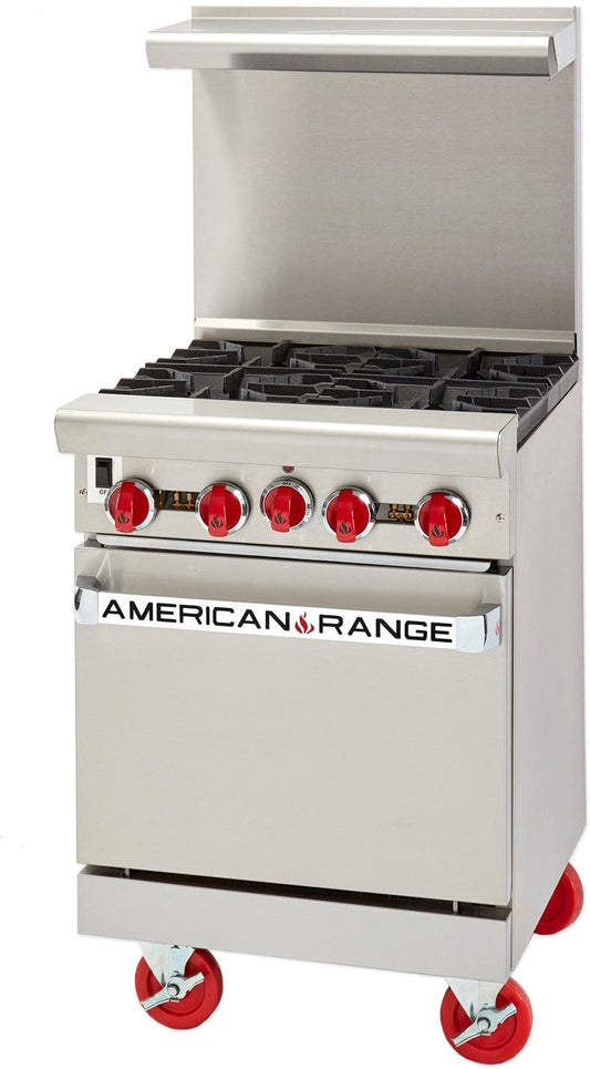 American Range -24" Stainless Steel Green Flame Ranges 4 Burners with 20" Space Saver Oven - ARGF-4