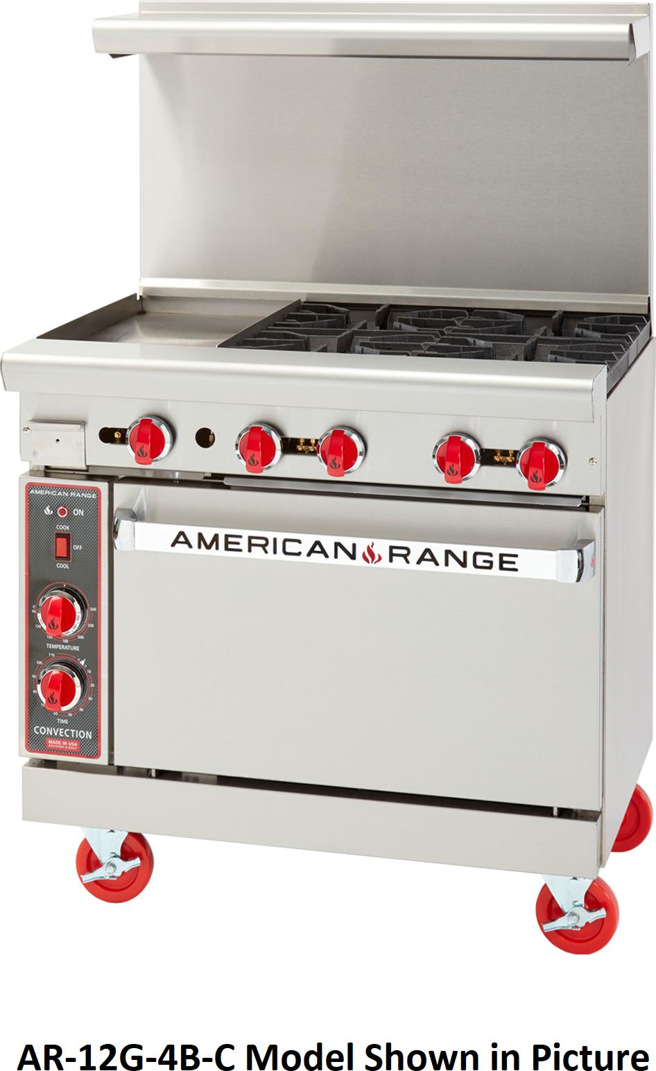 American Range - 48" Stainless Steel Restaurant Range 24" Griddles, 4 Burners, and 20" 2 Space Storage Bases - AR-24G-4B-DSB