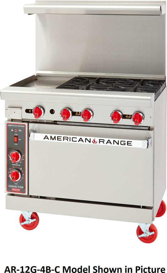 American Range - 48" Stainless Steel Restaurant Range 24" Griddles, 4 Burners, and 20" 2 Space Storage Bases - AR-24G-4B-DSB