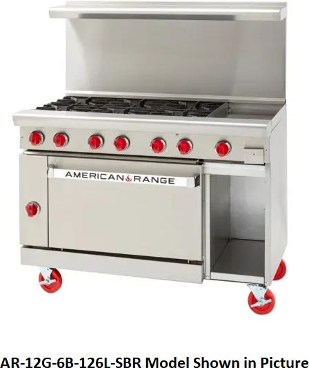 American Range - 48" Stainless Steel Restaurant Range 24" Griddles With 4 Burners, (1) 26.5" Convection Oven and Storage Base - AR-24G-4B-CL-SBR
