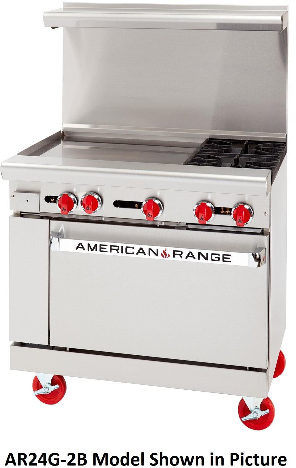 American Range - 48" Stainless Steel Restaurant Range 36" Griddles With 2 Burners, (1) 26.5" Convection Oven and Storage Base - AR-36G-2B-CL-SBR