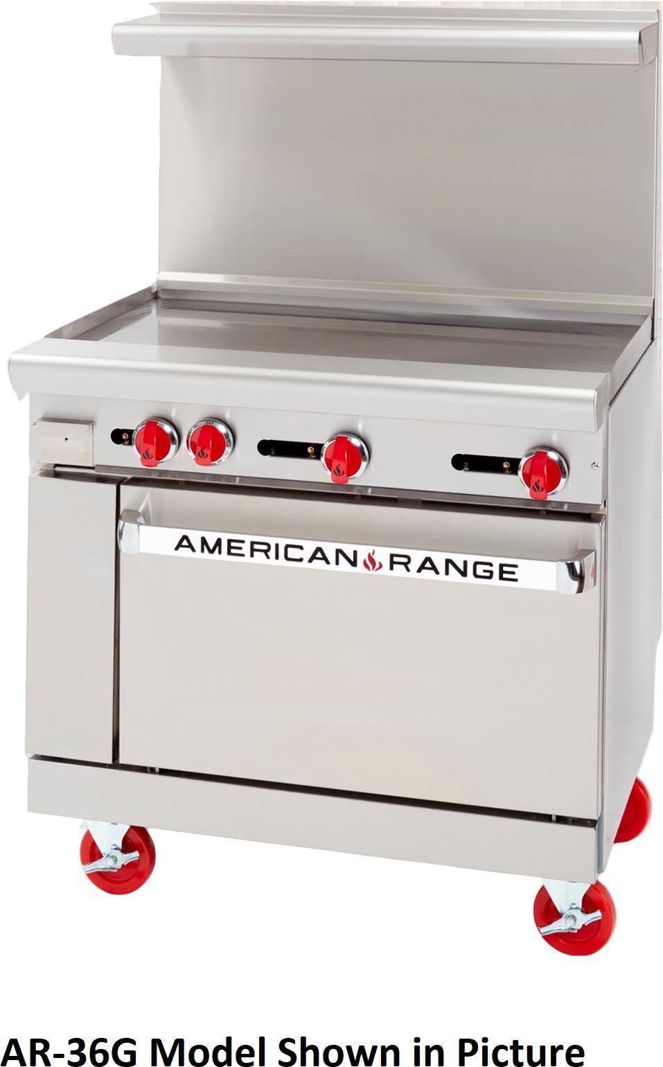 American Range - 48" Stainless Steel Restaurant Range 48" Griddles, and 20" 2 Space Standard Oven - AR-48G