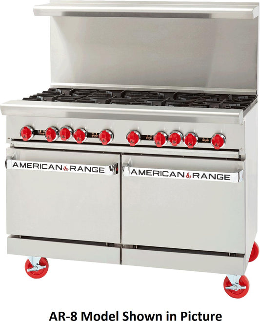 American Range - 48" Stainless Steel Restaurant Range 8 Burners, and 20" 2 Space Storage Bases - AR-8-DSB