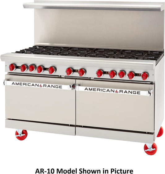 American Range - 60" Stainless Steel Restaurant Range 10 Burners With 26.5" 1 Convection Oven and 1 Standard Oven - AR-10-CL-126R