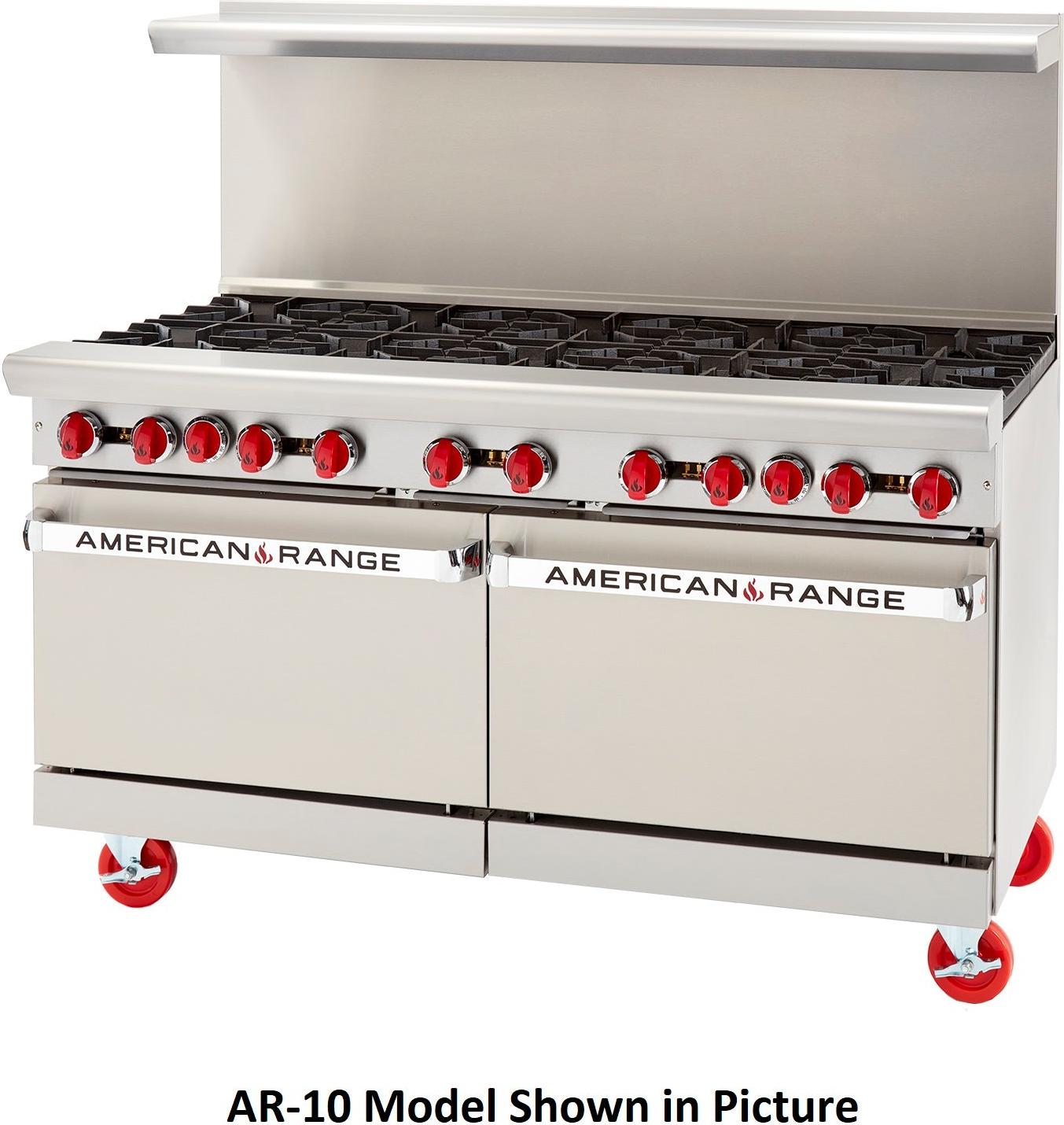 American Range - 60" Stainless Steel Restaurant Range 10 Burners With 26.5" and 2 Storage Base - AR-10-DSB