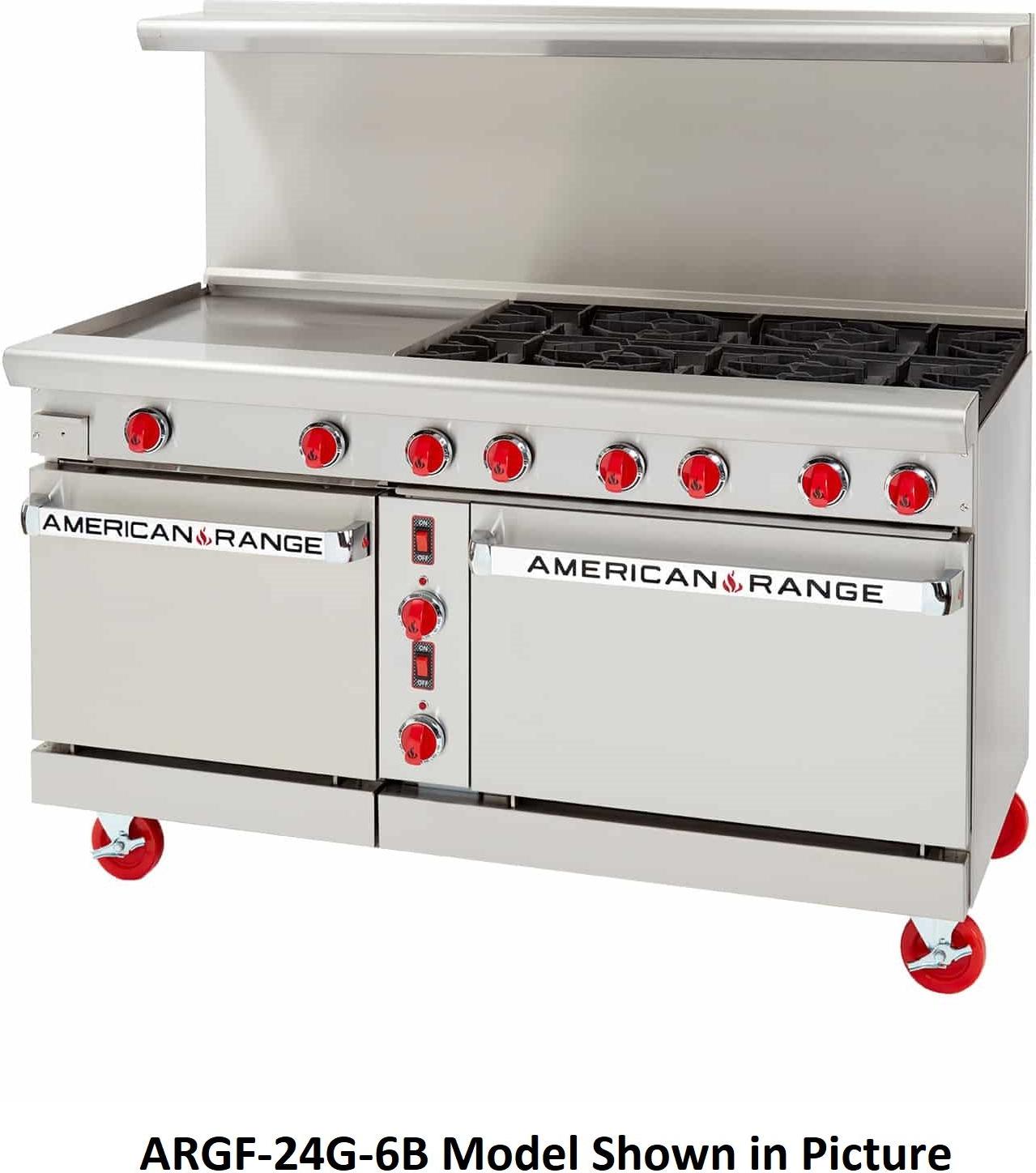 American Range - 72" Stainless Steel Green Flame Range 24" Griddles and 8 Burners With 2 Standard Ovens - ARGF-24G-8B