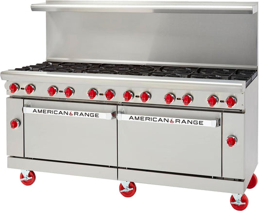 American Range - 72" Stainless Steel Restaurant Range 12 Burners With 26.5" 2 Standard Oven - AR-12