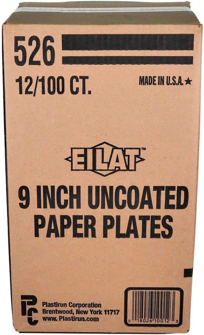 EILAT - 9" White Uncoated Paper Plates, Pack of 100, 12 Pk/Cs, #526 - RWDP090