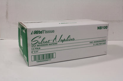 RiteTissue - 9" x 9" 1 Ply Beverage Napkins, 4000/cs - NB100