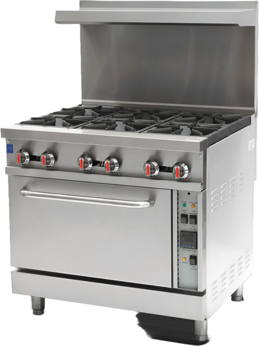 Omcan - 36" 211,000 BTU Commercial Natural Gas Range with 6 Burner and Convection Oven - 47449