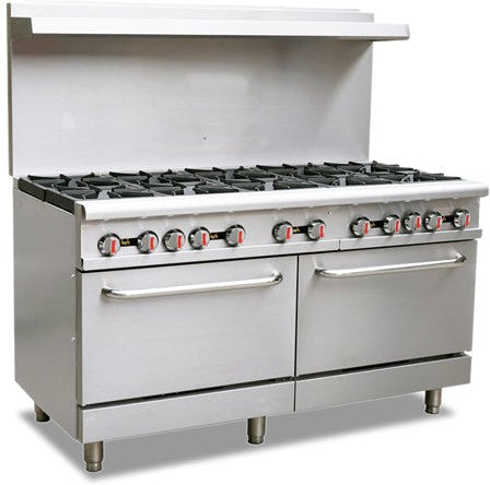 Omcan - 60" 362,000  BTU Commercial Liquid Propane Range with 10 Burner and 2 Standard Oven - 46127