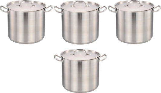 Omcan - 8 QT Stainless Steel Stock Pot with Cover, Pack of 4 - 80437