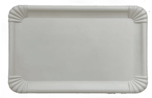 Thermal & Protective Packaging - 10.24" x 13.8" x 0.59" Bagasse White Rectangle Food Tray, 150/Case - 10141C