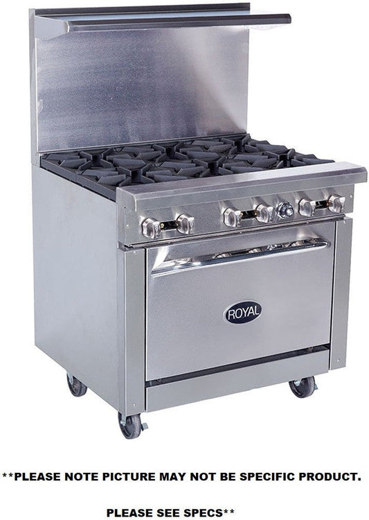 Royal - 36″ Stainless Steel Gas Range with 26.5" Wide Oven and 12" Wide Raised Griddle - RR-4RG12