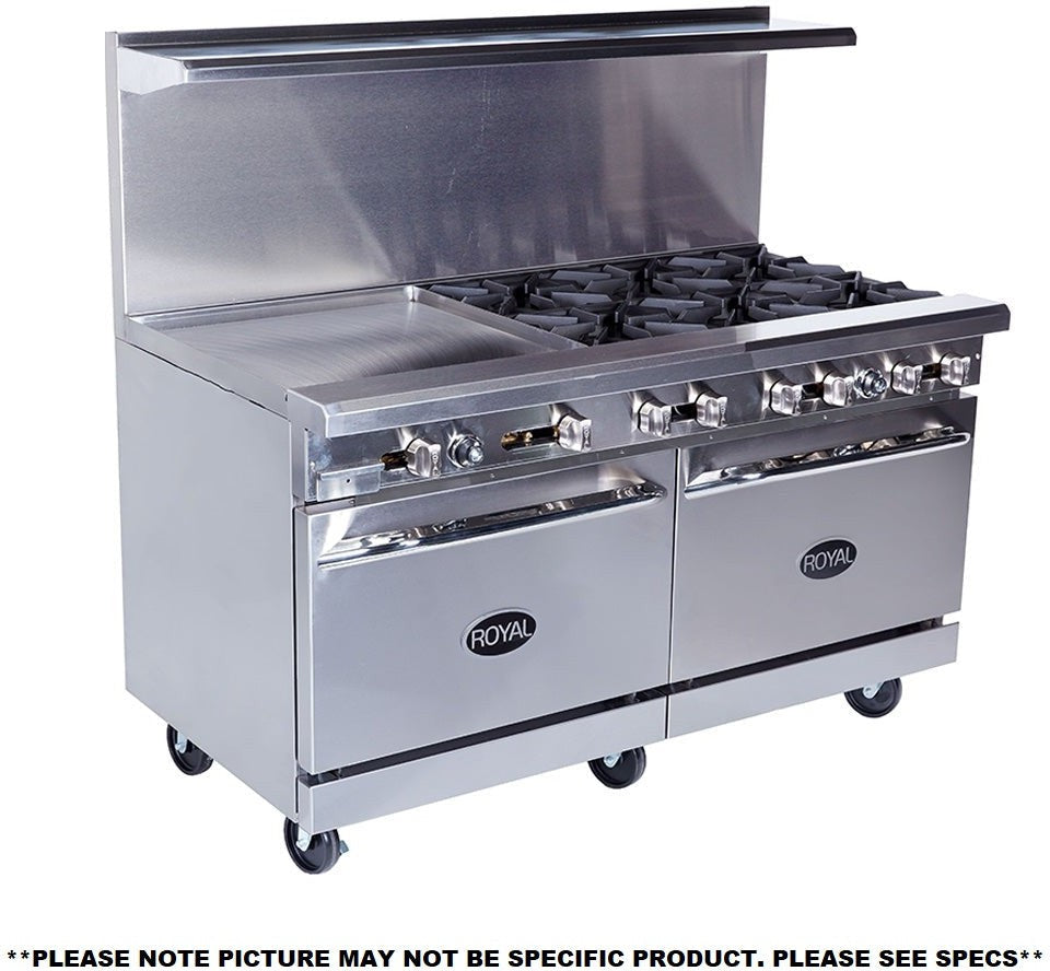 Royal - 60″ Stainless Steel 8 Open Burner Gas Range with 12” Wide ...