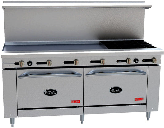 Royal - Delux 72″ Stainless Steel Gas Range with 4 Open Burners - RDR-4G48