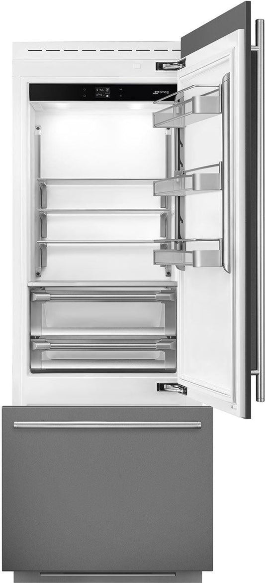 Smeg - 30" Panel Ready Built-In Fridge with Convertible Freezer, Right Hinge - RBMU30R