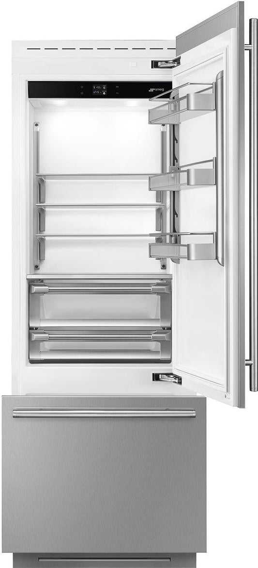 Smeg - 30" Stainless Steel Built-In Fridge with Convertible Freezer, Right Hinge - RBMU30RX
