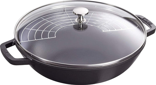 Staub - 12" Cast Iron Wok with Glass Lid Black (30 cm) - 40511-344