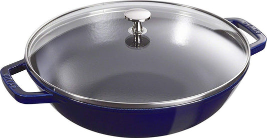 Staub - 12" Cast Iron Wok with Glass Lid Dark Blue (30 cm) - 40511-467