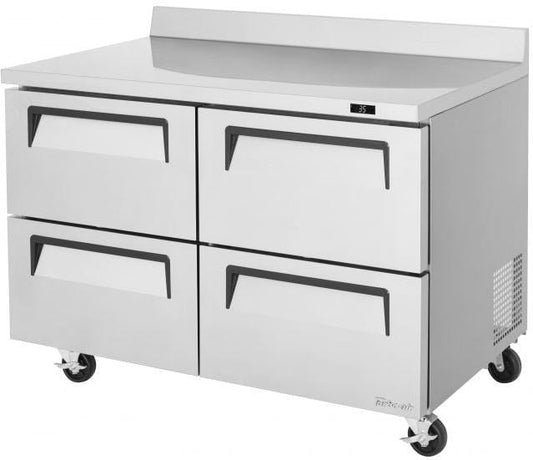Turbo Air - Super Deluxe 48.25" Silver Two-Section Worktop Freezer-Drawer With No Door and Four Drawers with Recessed Handles - TWF-48SD-D4-N (ETA 5-6 Weeks)
