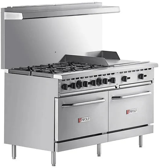 Wolf - 258,000 BTU Natural Gas 60" Manual Range with 6 Burners, 24" Right Side Griddle, and 2 Standard Ovens - WX60F-6B24GN