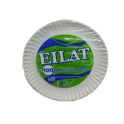 EILAT - 9" White Uncoated Paper Plates, Pack of 100, 12 Pk/Cs, #526 - RWDP090