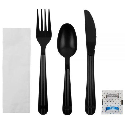 Karat - 6 Pc Heavy Weight Plastic Black Cutlery Kit, 250/cs - U2203B