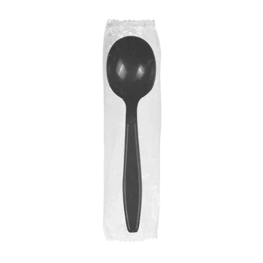 Karat - Poly-Wrapped Heavy-Weight Disposable 5.6" Soup Spoon, Black, 1000/Cs - U3532B