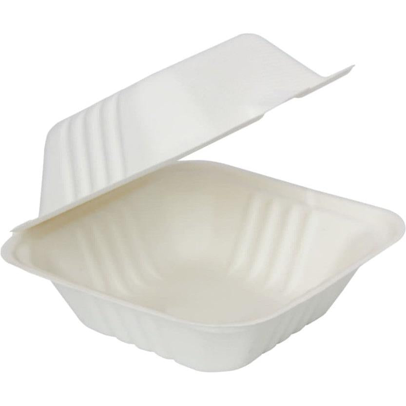 RiteEarth - 6" x 6" Bagasse Hinged Container with Ribs, 500/cs - H661