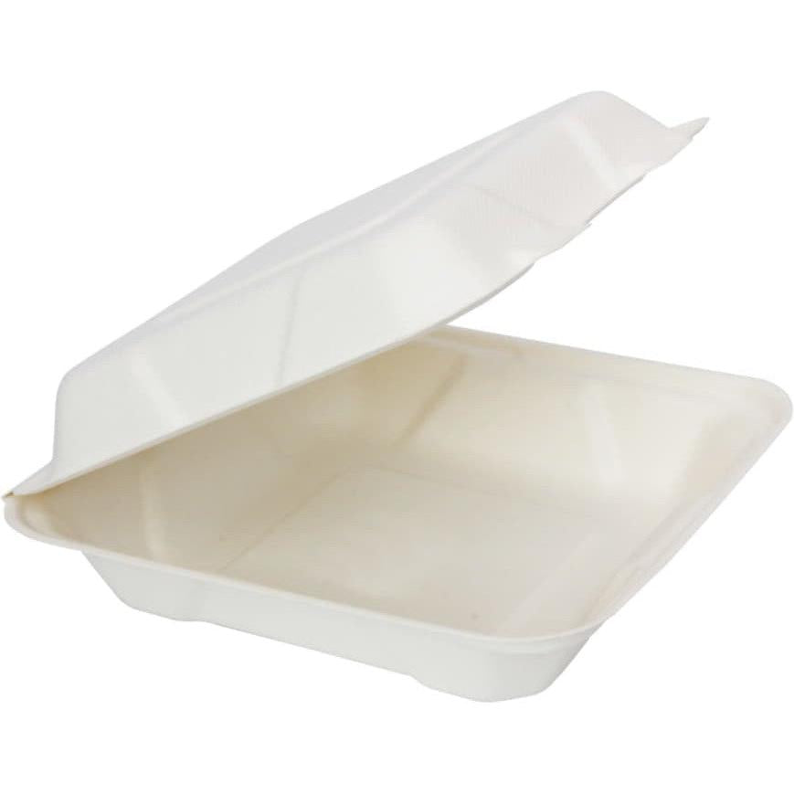 RiteEarth - 8" x 8" x 2.5" Bagasse Hinged Container, 200/cs - H801