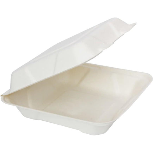 RiteEarth - 8" x 8" x 2.5" Bagasse Hinged Container, 200/cs - H801