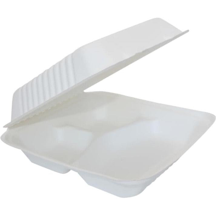 RiteEarth - 9" x 9" x 3" 3 Compartment Bagasse Hinged Container, 200/cs - H903