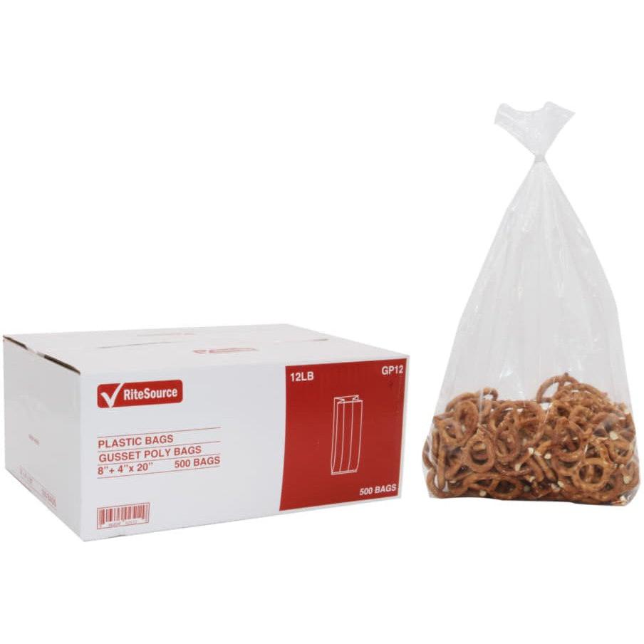 RiteSource - 8" x 4" x 20" Clear 12 lbs Poly Bags, 500/Cs - GP12