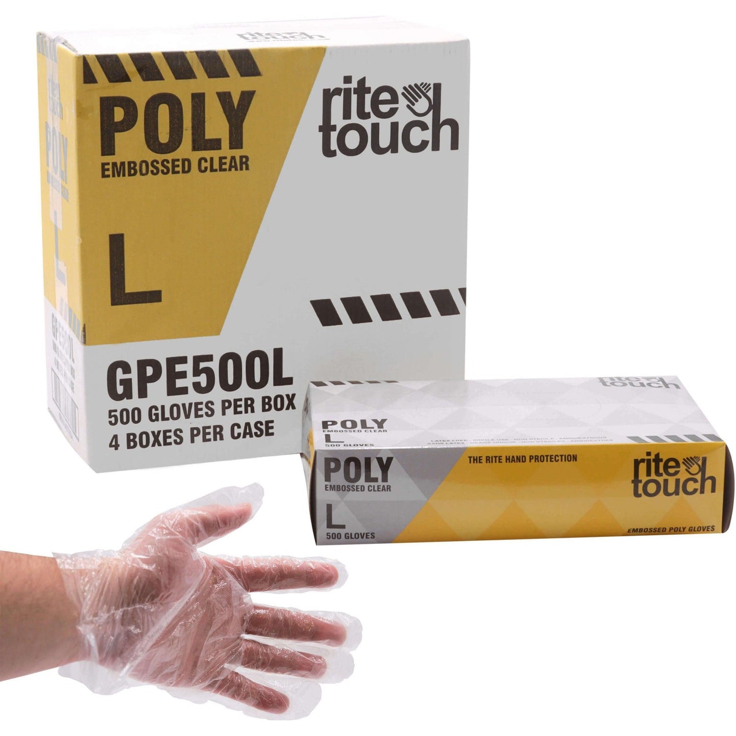 RiteTouch - Clear Large Poly Gloves, 500/bx, 4Bx/Cs - GPE500L