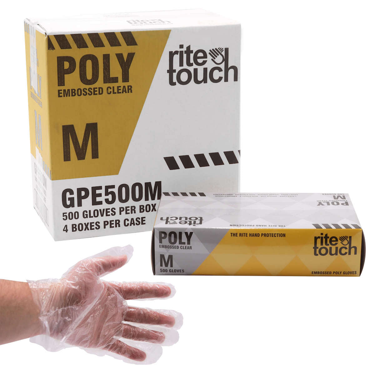 RiteTouch - Clear Medium Poly Gloves, 500/bx, 4Bx/Cs - GPE500M
