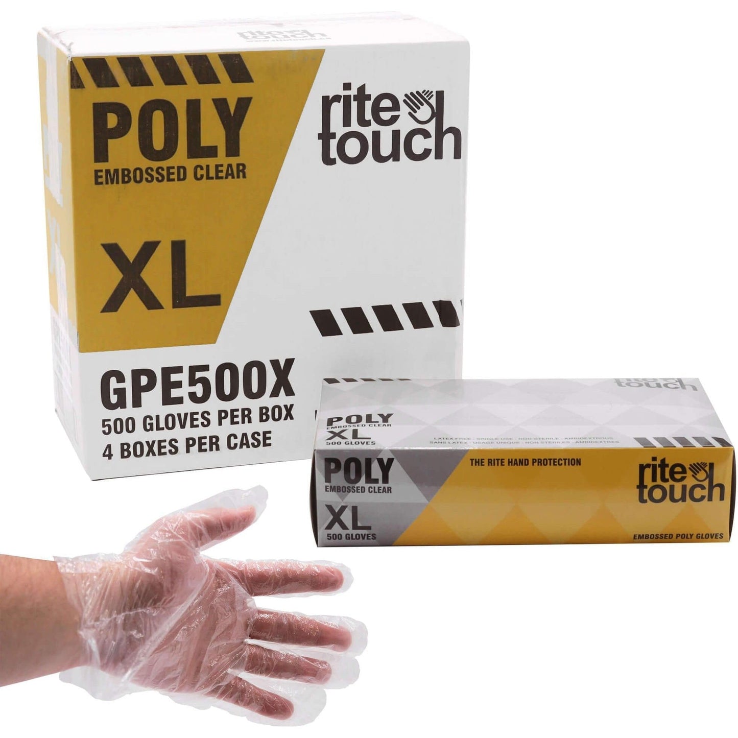 RiteTouch - Clear X-Large Poly Gloves, 500/bx, 4Bx/Cs - GPE500X