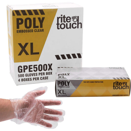 RiteTouch - Clear X-Large Poly Gloves, 500/bx, 4Bx/Cs - GPE500X