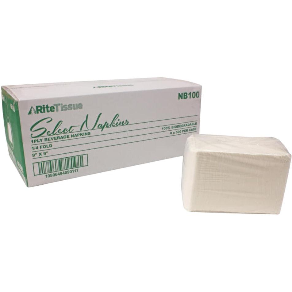 RiteTissue - 9" x 9" 1 Ply Beverage Napkins, 4000/cs - NB100