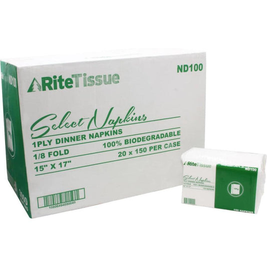 RiteTissue - 15" x 17" 1 Ply Select Dinner Napkin, 3000/cs - ND100