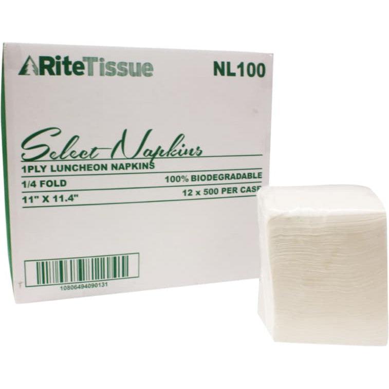 RiteTissue - 11" x 11.4" 1 Ply Luncheon Napkins with 1/4 Fold, 6000/Cs - RTNL100