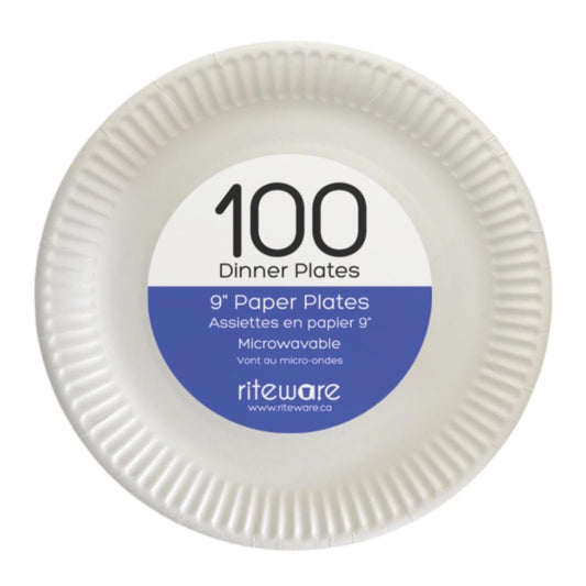 RiteWare - 9" Paper Round Plates, Pack of 100, 12 Packs/Cs - DP090